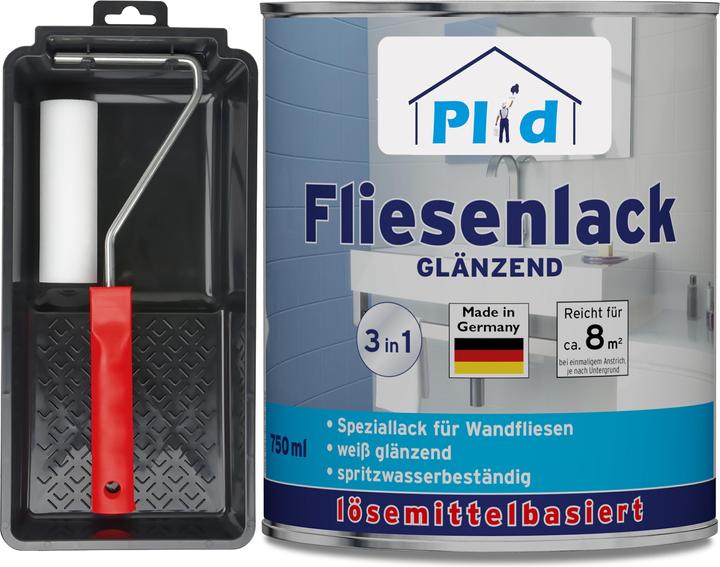 Plid Fliesenlack Set 0,75l Anthrazit glänzend, für ca. 8m² / Fliesenfarbe Lackierset (Anthrazitgrau, 0.75 l)