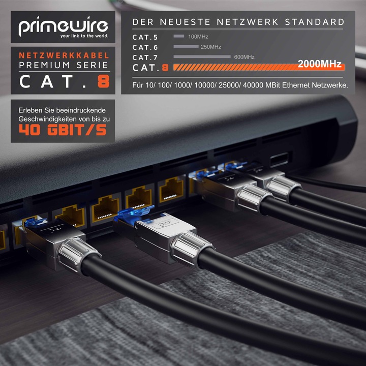 Produktbild Primewire LAN Kabel CAT.8, RJ-45, Netzwerkkabel CAT 8, Gigabit Ethernet 40 Gbit/s, S/FTP Pimf Patchkabel (S/FTP, CAT8.1, 25 m)