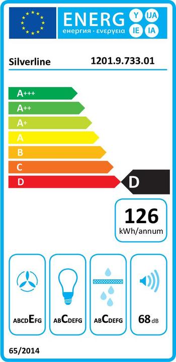 Energie-Label Silverline ' 1201.9.733.01 Einbau-Dunstabzugshaube Filterung Tastensteuerung Energieklasse D (Unterbauhaube)