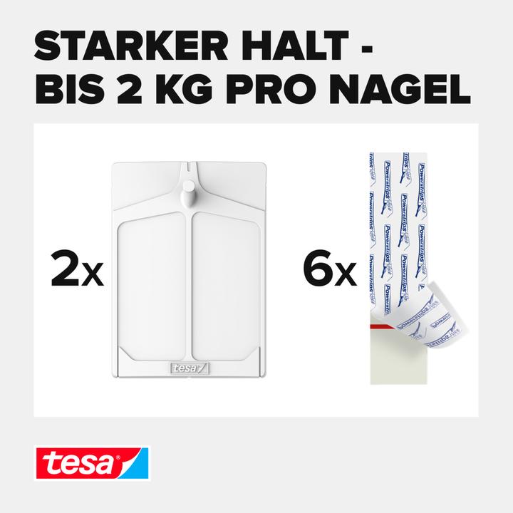 Produktbild tesa Klebenagel für Tapete & Putz, 2kg Halteleistung, spurlos ablösbar & wiederverwendbar, 2 Nägel
