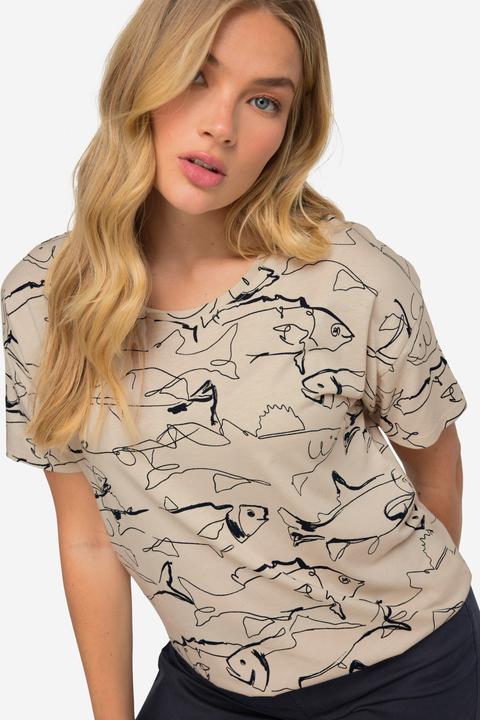 Image du produit Laurasøn T-Shirt, oversized, Fische-Print, Rundhals, OEKO-TEX (L)