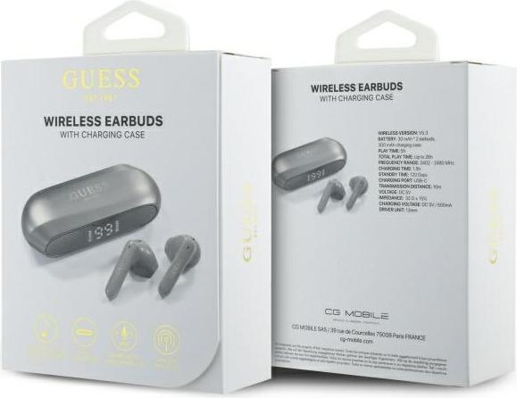 Produktbild Guess Kabellose Kopfhörer Elongated Metallic ENC TWS Bluetooth Headset - Silbergrau (ANC, 26 h, Kabellos)
