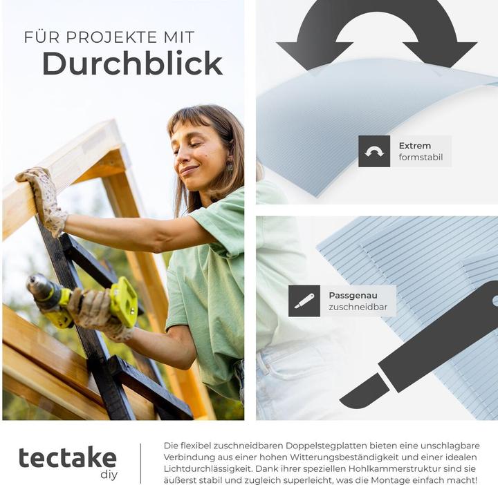 Produktbild tectake 10 Doppelstegplatten aus Polycarbonat, zuschneidbar