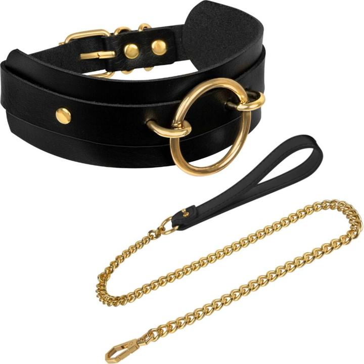Kinky Diva o-ring front collar + leash black/gold