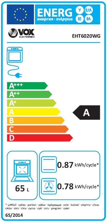 Label énergétique Vox Elektroherd EHT 6020 WG