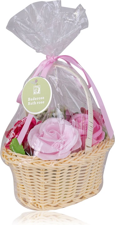 Actual product image Accentra Bath roses in handle basket, 5 x 5g, 4 assorted colour combinations, pack of 12