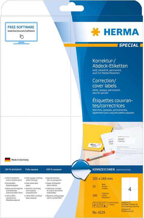 Produktbild HERMA Korrektur- und Abdeck-Etiketten A4