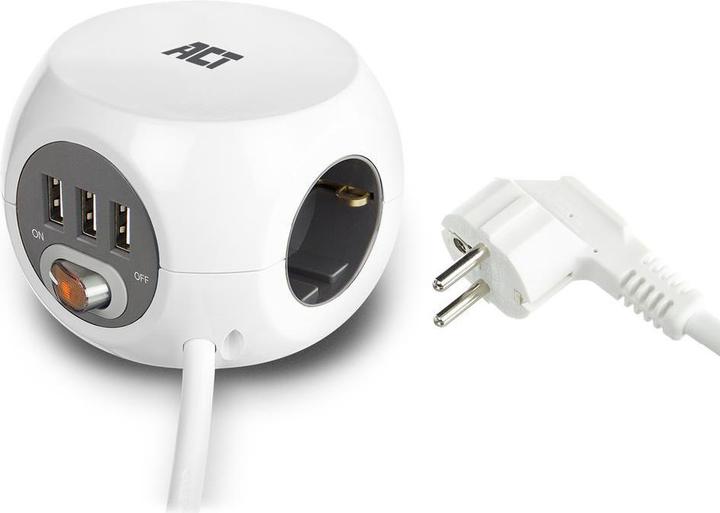 Produktbild ACT Power socket cube (PDU) with 3 sockets type F, 3 USB-A ports, 3m