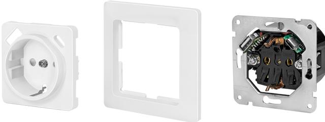 Produktbild LogiLink Unterputz-Steckdose, 1x CEE 7/3, 1x USB-A, 1x USB-C PD