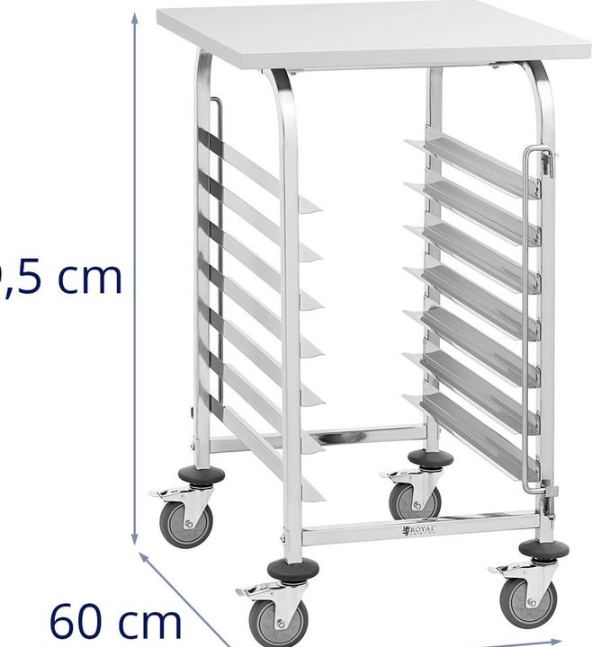 Produktbild Royal Catering Stikkenwagen Bäckerei Backblechwagen Ofenwagen 7 Einschübe + Ablage 80 kg