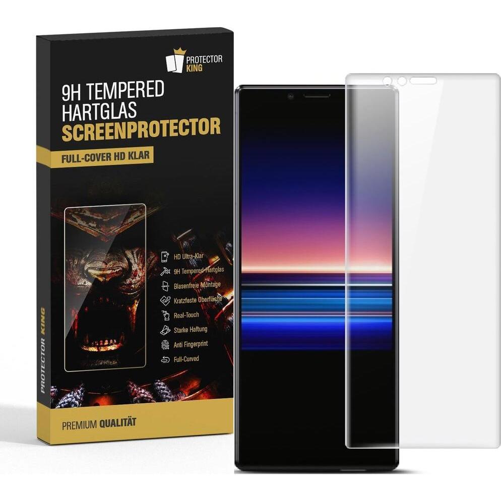 Protectorking 4x echtes Tempered 9H Panzerhartglas 3D KLAR (4 Stück, Sony Xperia 1), Smartphone Schutzfolie, Transparent