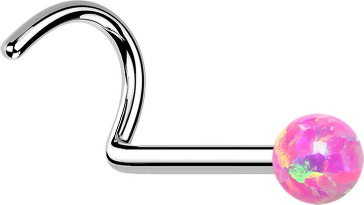 Actual product image Star Piercing Nose stud curved silver with opal pink (without brass, Surgical steel 316L)