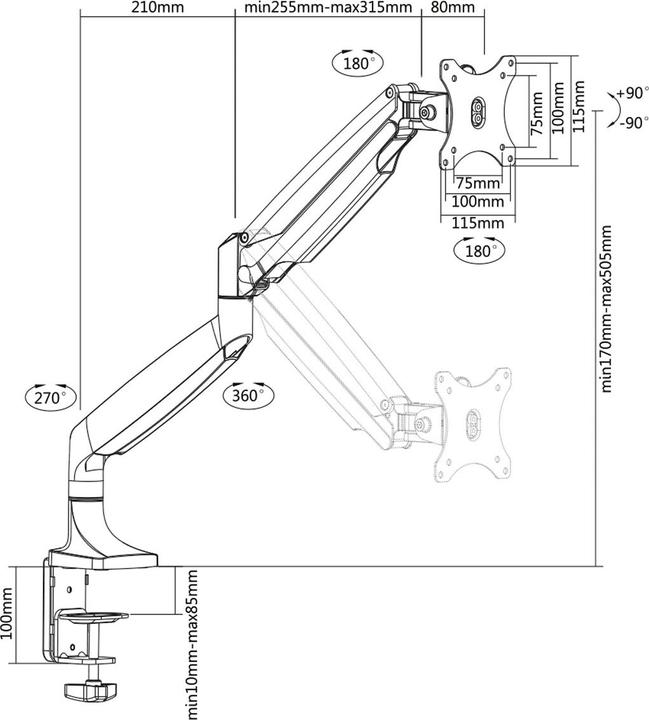Produktbild Rs Pro Single LCD Monitor Arm (Tisch, 32")