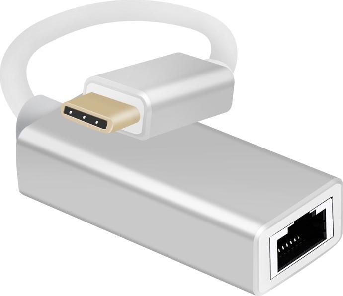 Actual product image Helos Adapter cable Ethernet, USB 3.1 Type-C™ male / RJ45 female, PREMIUM, silver USB Type-C™ male / RJ45 (USB-C, RJ45 (1x))