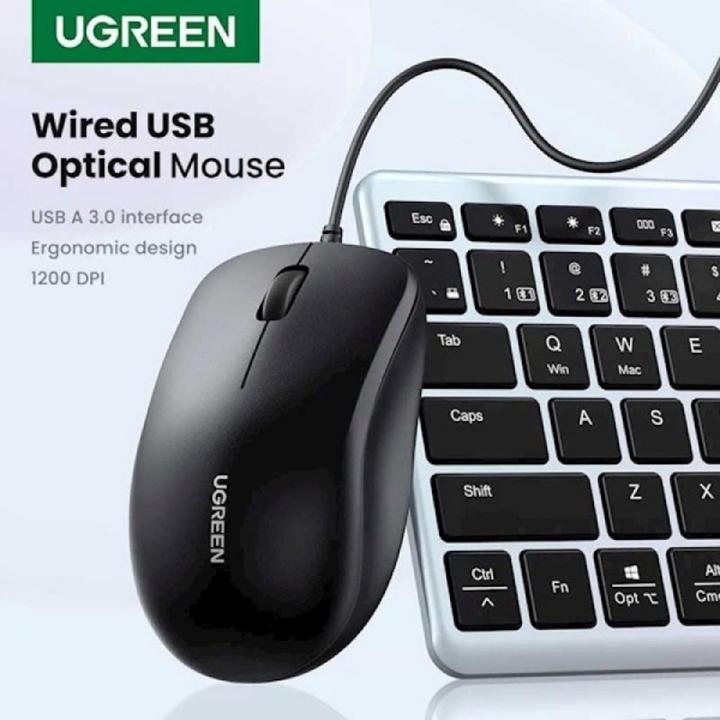 Actual product image Ugreen - Wired Mouse MU007 (90789) - USB, Ergonomic Design, Plug&Play, 1200DPI, 1.5m - Black (Cable)