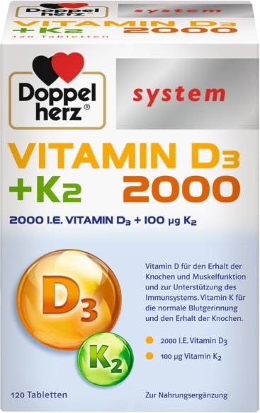 Actual product image Doppelherz system Vitamin D3 + K2 2000 Tablets, 120 Tablets (120 Piece, Pills)