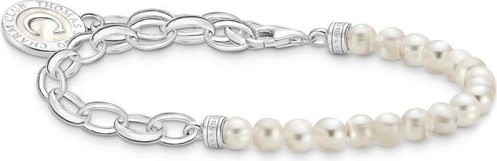 Immagine prodotto Thomas Sabo Bracciale Charm Member con perle bianche e moneta Charmista d'argento (19 cm, Argento 925, Smalto)