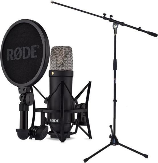 Dust bag, XLR cables, keepdrum microphone stand, SM6 spider with integrated pop shield, Rode NT1 Signature Black Microphone