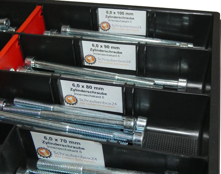 Produktbild Schraubenbox24 80 tlg Zylinderschrauben Sortiment M6 // 65mm-100mm Schrauben Set Schraubenbox DIN 912/ISO4762 Bolze (80 Schrauben pro Stück)