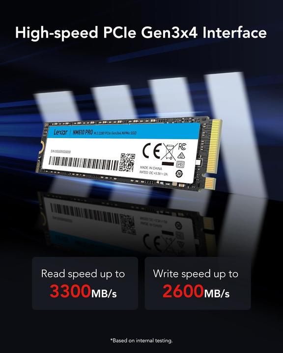 Actual product image Lexar M.2 2280 PCIe Gen3x4 NVMe 1.4 Internal SSD with 3300 MB/s Read and 2600 MB/s Write Speeds (2000 GB, M.2 2280)
