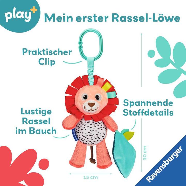 Produktbild Ravensburger 4850 play+ Rassel-Löwe, Kuscheltier mit Rassel, Clip zum Befestigen, Zahnungshilfe