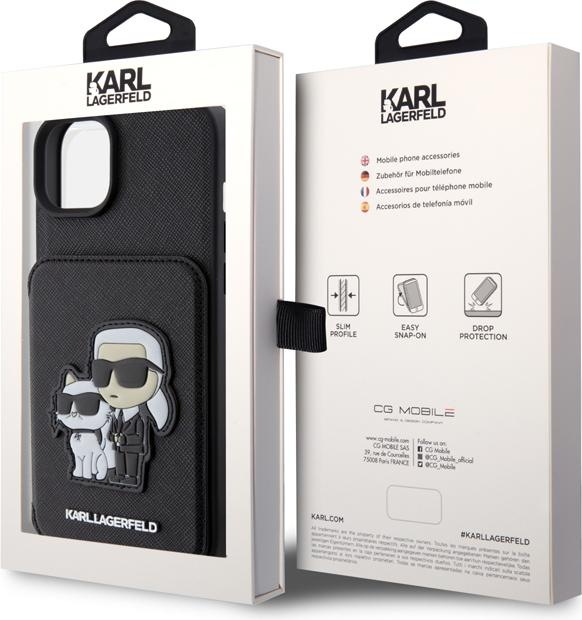 Image du produit Karl Lagerfeld Étui Saffiano avec porte-cartes, Noir Series (Apple iPhone 15)