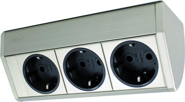 Schulte Elektrotechnik Steckdosenelement EVOLINE DOCK CUISINE 3f Steckdose, Edelstahl-Finish, 2,5m (3x, 2.50 m)