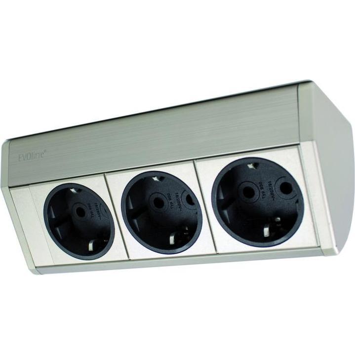 Schulte, Steckdosenleiste, Elektrotechnik Steckdosenelement EVOLINE DOCK CUISINE 3f Steckdose, Edelstahl-Finish, 2,5m (3...