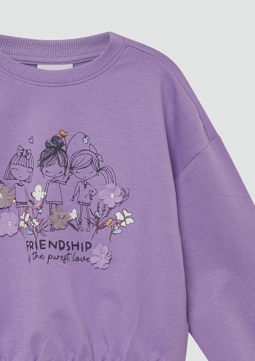 Produktbild s.Oliver Sweatshirt Oversized Sweatshirt mit Frontprint und Blüten-Applikation (140)