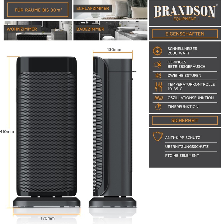 Actual product image Brandson Fan heater (2000 W)