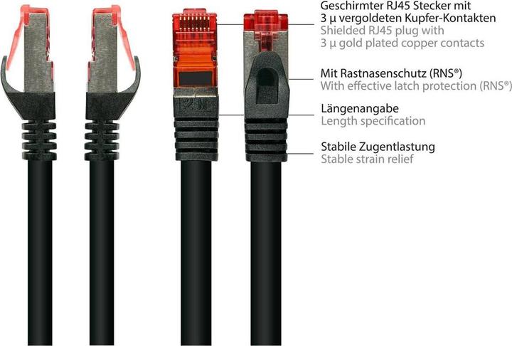 Produktbild Varia SO-36401 - Patchkabel Cat.6a, S/FTP, 0.15m, schwarz (PiMF, S/FTP, CAT6a, 0.15 m)