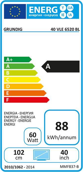 Etichetta energetica Grundig 40 Vle 6520 Bl (40", Full HD)