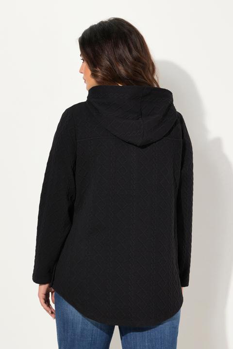 Image du produit Ulla Popken Veste à capuche, motif torsadé et boutons-pression. Dos plus long. (46, 48)