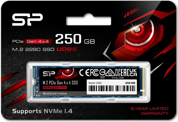 Actual product image Silicon Power SSD 250GB PCI-E UD85 Gen 4x4 NVMe (250 GB, M.2 2280)
