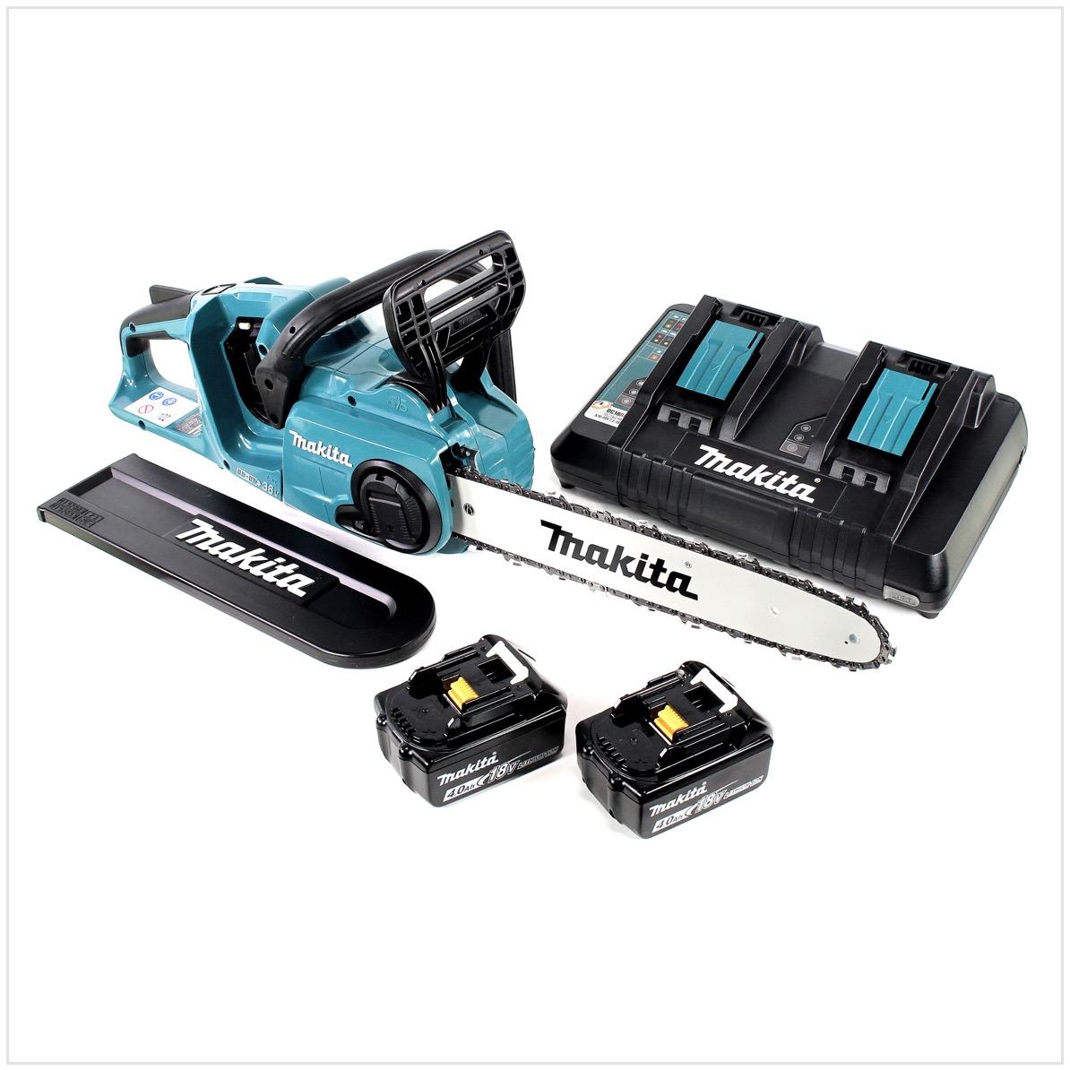 Makita, Kettensäge, DUC 353 PM2 Akku Kettensäge 36V ( 2x18V ) Brushless 35 cm + 2x 4,0 Ah Akku + Doppelladegerät (Akku K...