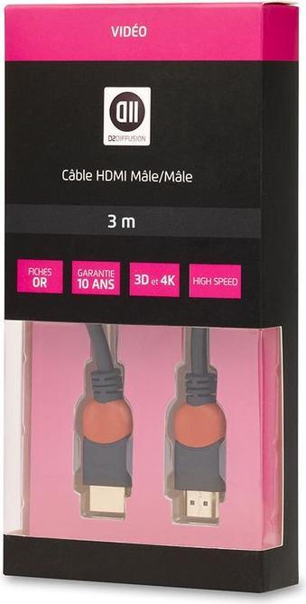 Image du produit D2 Diffusion C ble HDMI m le comp.1,4(3D)noir 3m (3 m)