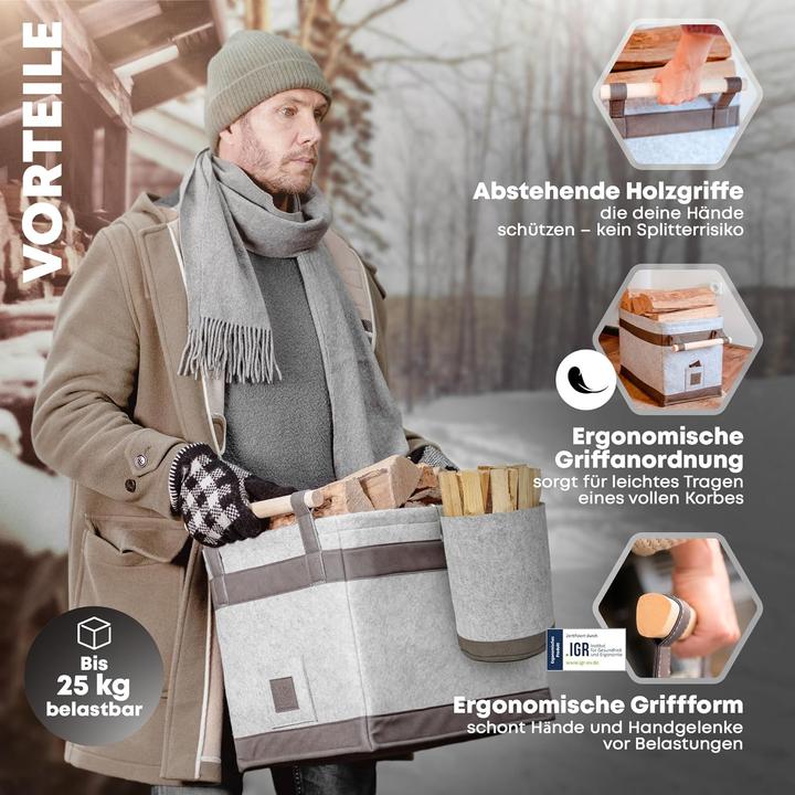 Actual product image Oakage Holzkorb für Kaminholz, mit Zündholzkorb