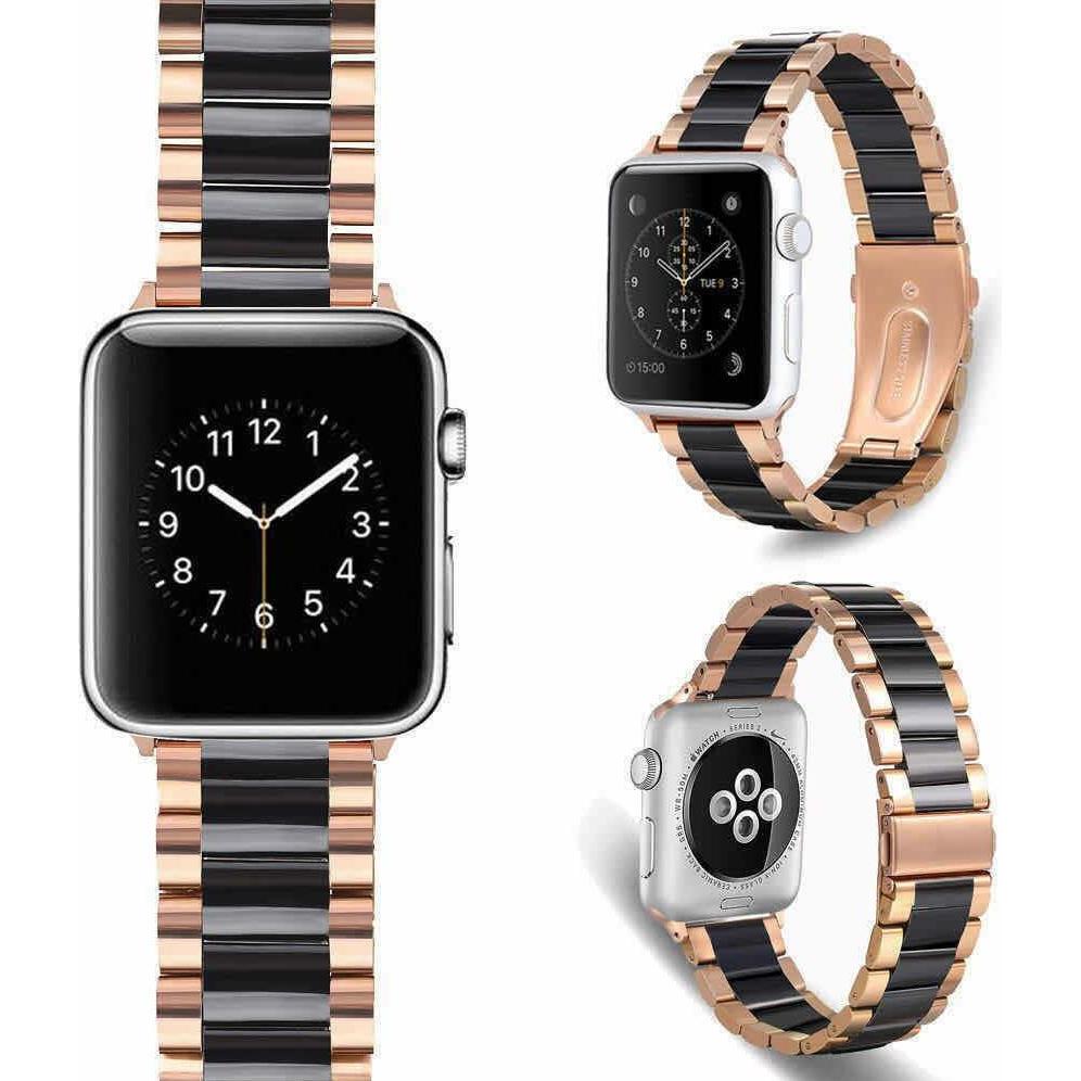 Strap-it Stahlband (Edelstahl, Apple Watch), Uhrenarmband, Schwarz, Gold, Mehrfarbig