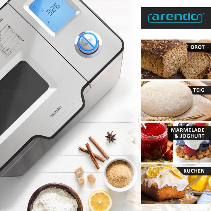 Produktbild Arendo Brotbackautomat, 25 Programme, 550 W, Brotbackmaschine, automatisches Zutatenfach, 1 kg Kapazität