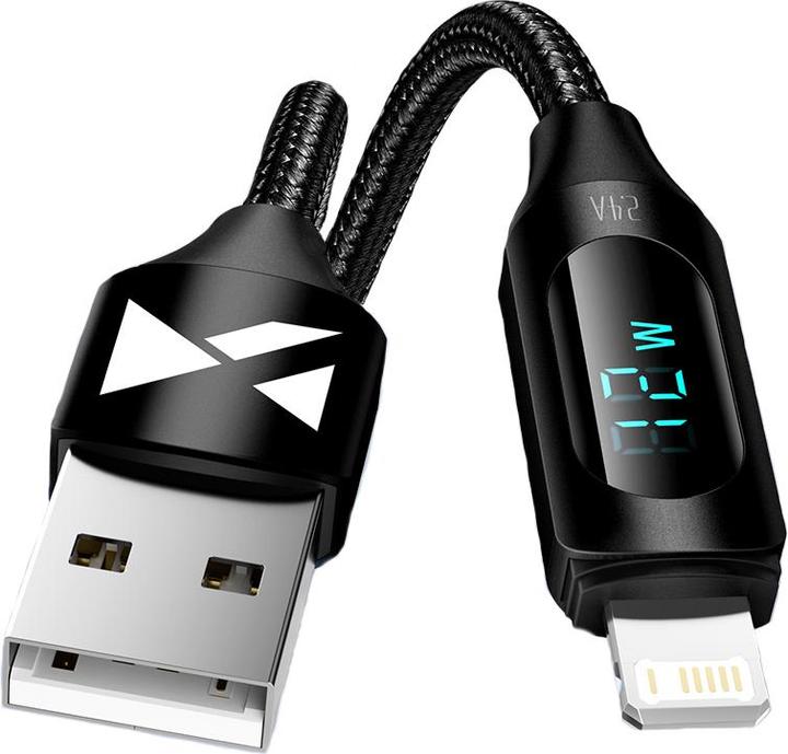 Actual product image Wozinsky USB-A Cable - Lightning WUALC1 with LED Display 2.4A 1m - Black (1 m, 12.50 W)