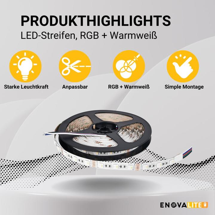 Productafbeelding Enovalite LED-strips (Warm wit, 500 cm, Interieur, Buiten)