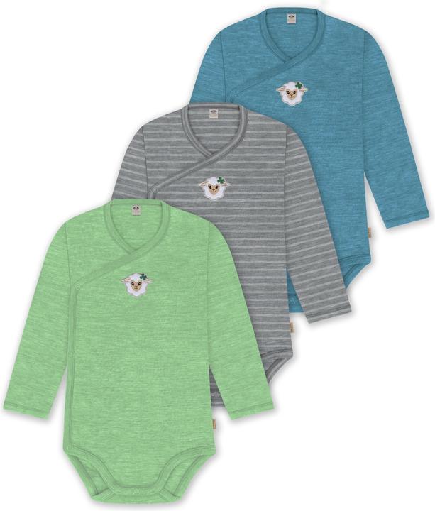 Actual product image Normani Set of 3 baby body wrap long sleeve toddler bodysuit made from merino wool - 9357 (80)