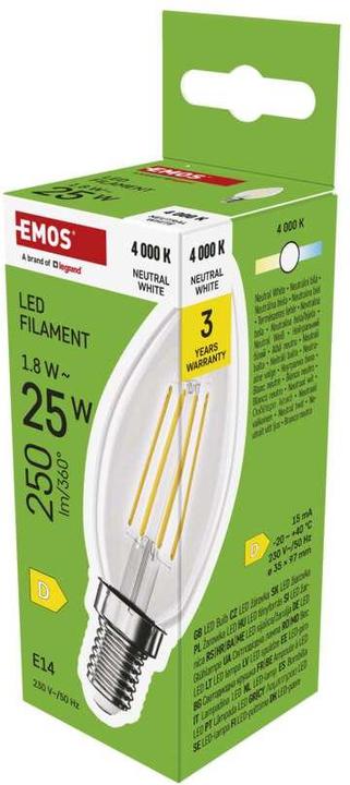Actual product image Emos LED lamp Filament Candle / E14 / 1.8 W (25 W) / 250 lm / Neutral white (E14, 250 lm, 1x)