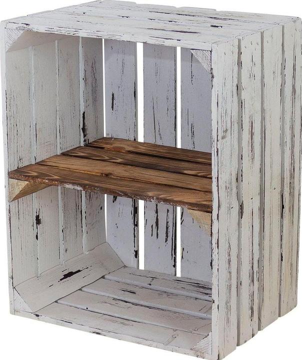 Immagine prodotto Holz Zollhaus Holzharasse mit Zwischenboden Weiss, geflammt (40 x 50 x 30 cm)