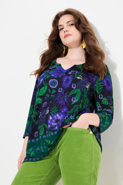 Produktbild Ulla Popken T-Shirt, Landhausdruck, A-Linie, Tunika-Ausschnitt, 3/4-Arm (46, 48)
