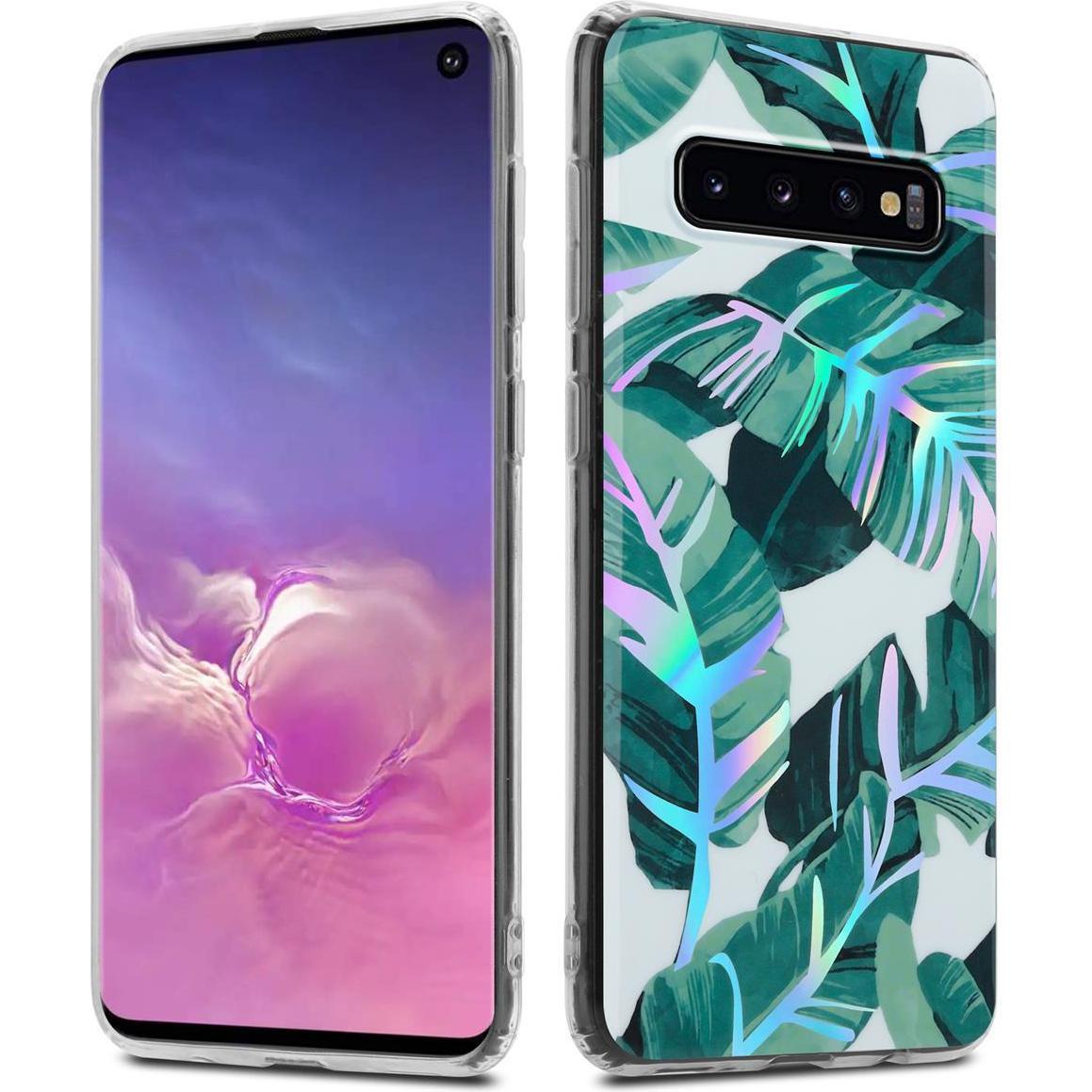 Thumbnail - Cadorabo IMD TPU Bunte Blumen & Blätter Cover (Samsung Galaxy S10), Smartphone Hülle, Weiss