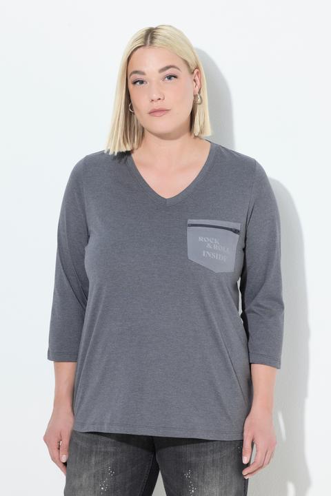 Immagine prodotto Ulla Popken Maglia classica con taschino con zip, scollo a V e maniche a 3/4 (62)