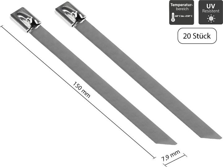 Immagine prodotto Good Connections Fascette in acciaio inox 150 mm x 7,9 mm, da -60 °C a +550 °C, 20 pezzi (Fascette in metallo, 150 mm, 20 pz.)
