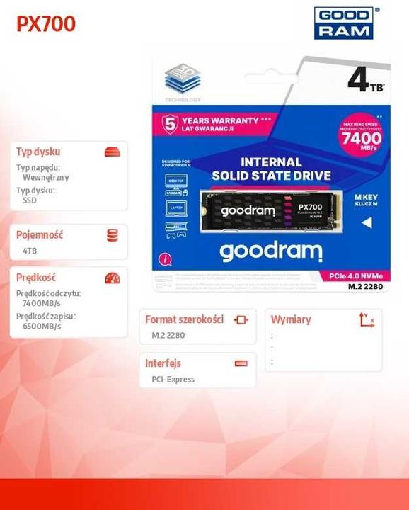 Productafbeelding Goodram PX700 SSD SSDPR-PX700-04T-80 (4100 GB, M.2 2280)