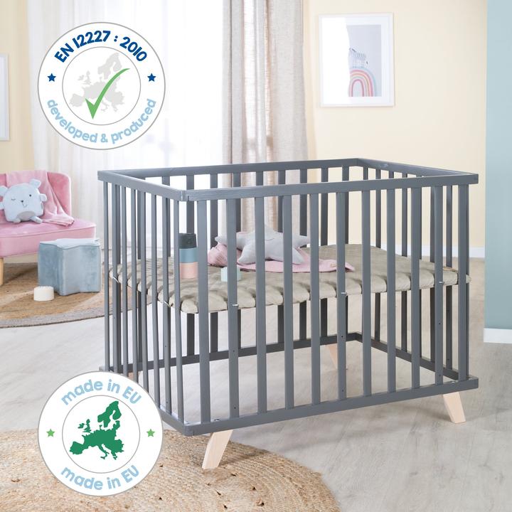 Actual product image Roba Playpen 75x100 cm with wooden feet Greyish quilted (73 cm, 98.50 cm, Beech)